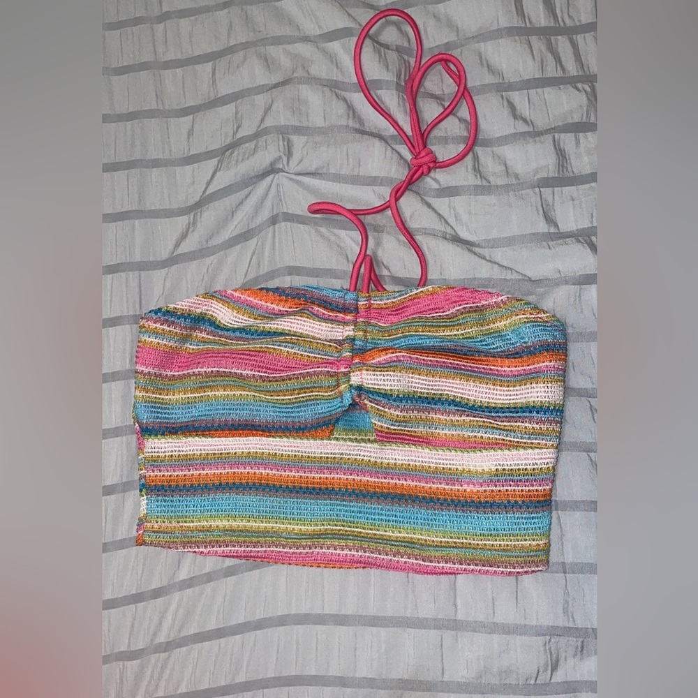 Multicolored Cut Out Halter Top